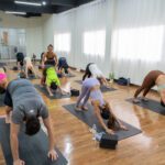 Yoga class, beginners, male, female